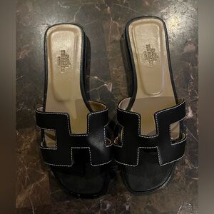 Hermes Black Slide Sandals
